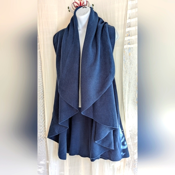 🫐 Boutique Draped Waterfall Shawl Vest Blue 💙 Unique Soft Adjustable - Picture 1 of 8